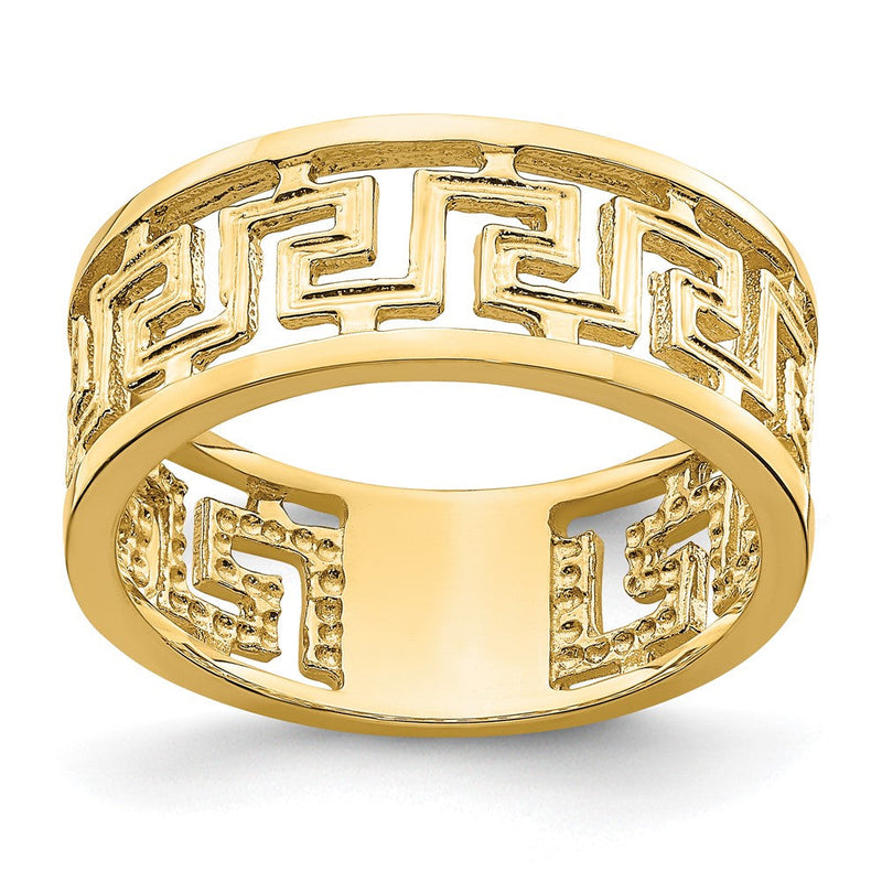 14K Gelbgold Ring mit poliertem, ausgeschnittenem Griechisches-Mäander-Design