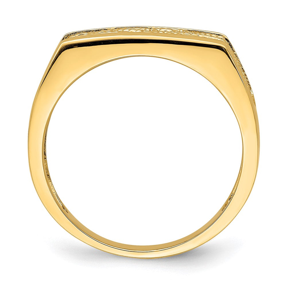 14K Gelbgold Ring mit Perlrand, Scroll-Motiv und rechteckiger Wölbung