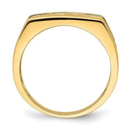 14K Gelbgold Ring mit Perlrand, Scroll-Motiv und rechteckiger Wölbung