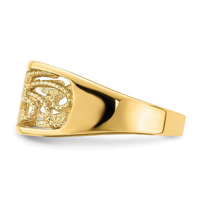 14K Gelbgold Ring mit Perlrand, Scroll-Motiv und rechteckiger Wölbung
