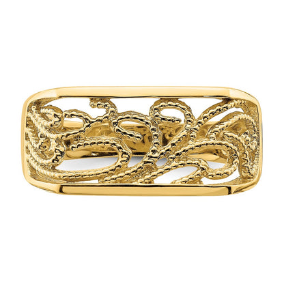 14K Gelbgold Ring mit Perlrand, Scroll-Motiv und rechteckiger Wölbung