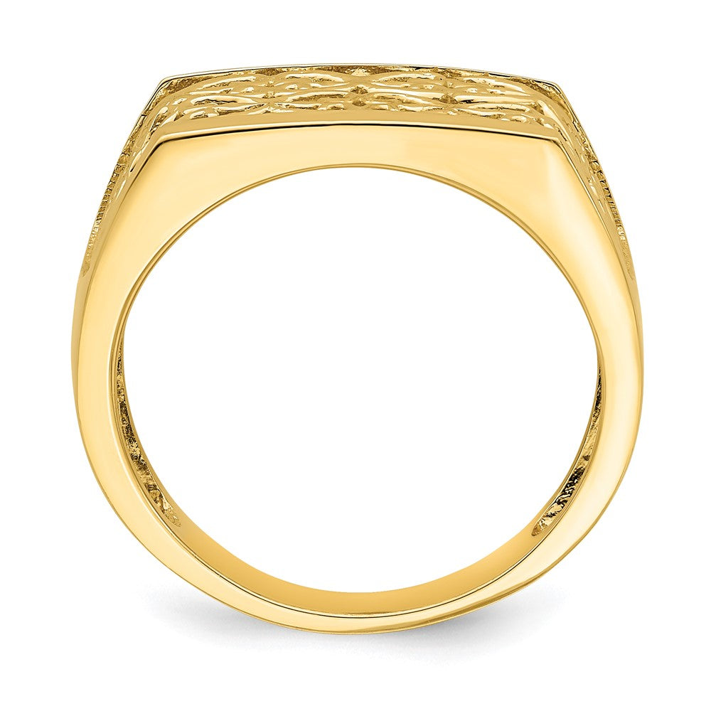 14K Gelbgold Ring mit ausgeschnittenem Muster, rechteckig gewölbt