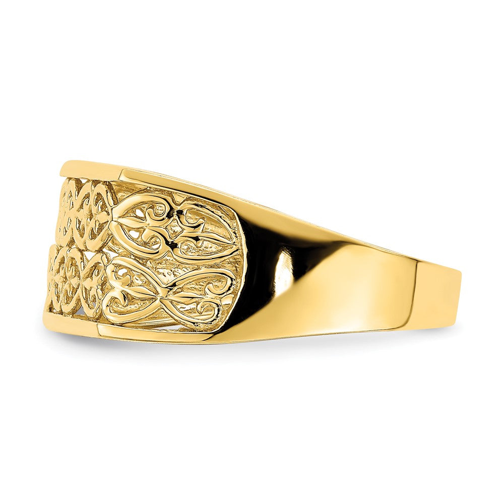 14K Gelbgold Ring mit ausgeschnittenem Muster, rechteckig gewölbt