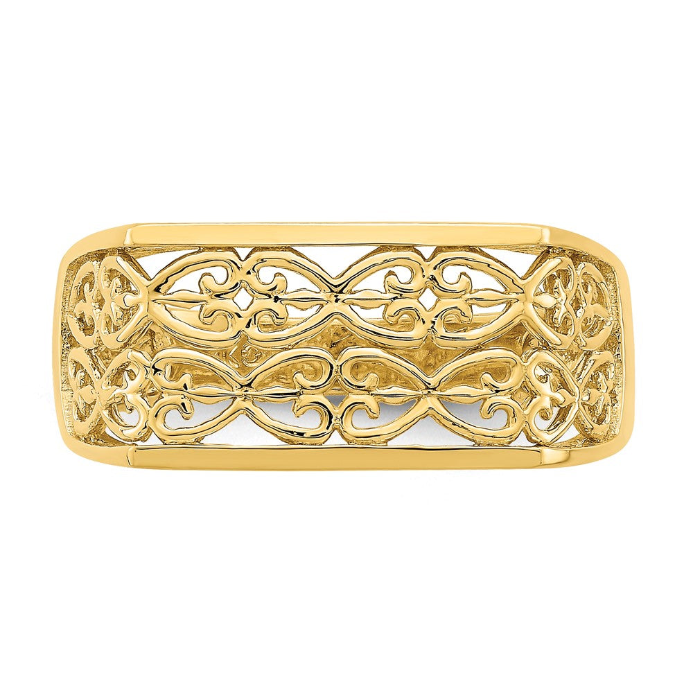 14K Gelbgold Ring mit ausgeschnittenem Muster, rechteckig gewölbt