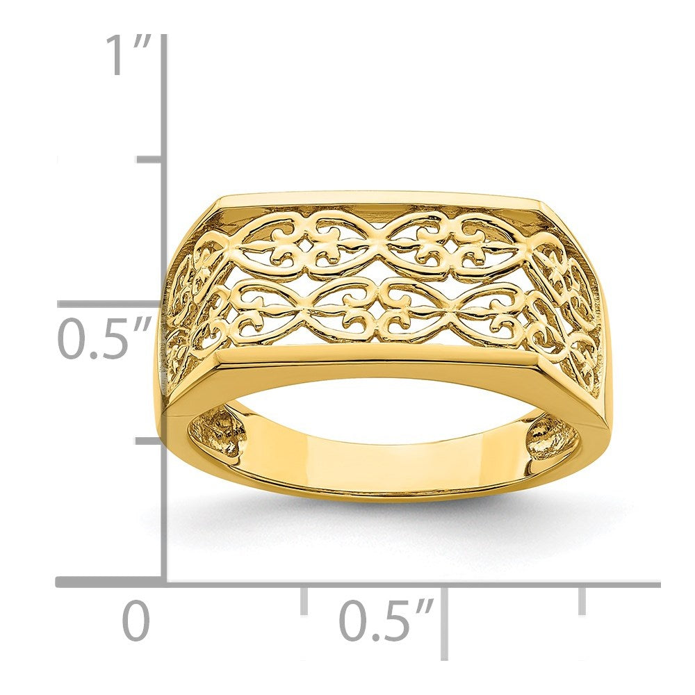 14K Gelbgold Ring mit ausgeschnittenem Muster, rechteckig gewölbt