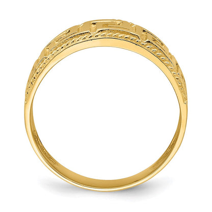14K Gelbgold Ring mit griechischem Mäanderdesign, gewölbt