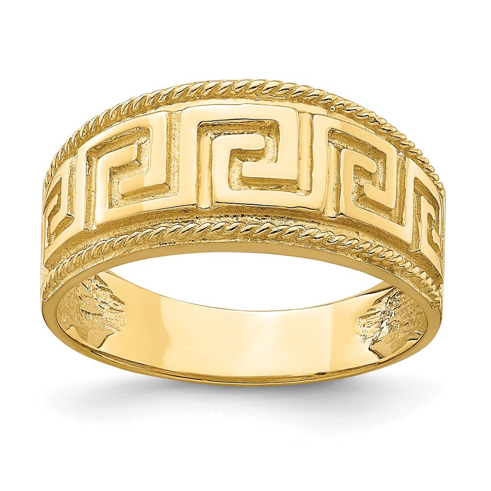 14K Gelbgold Ring mit griechischem Mäanderdesign, gewölbt