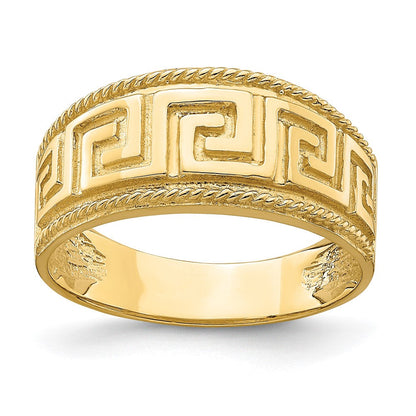 14K Gelbgold Ring mit griechischem Mäanderdesign, gewölbt