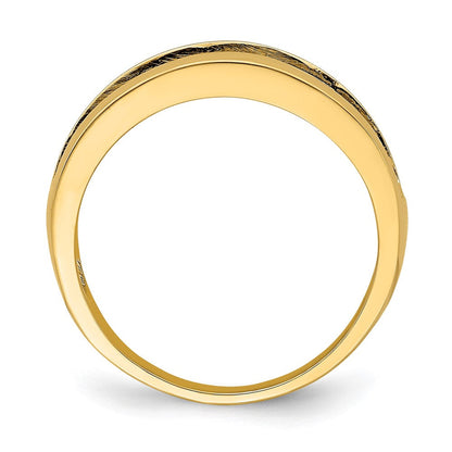 14K Gelbgold Ring mit Rhodium-Beschichtung und ausgeschnittenem Griechische-Mäander-Muster