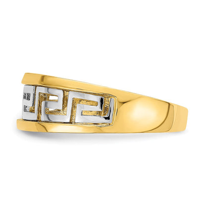 14K Gelbgold Ring mit Rhodium-Beschichtung und ausgeschnittenem Griechische-Mäander-Muster