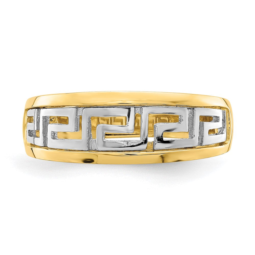 14K Gelbgold Ring mit Rhodium-Beschichtung und ausgeschnittenem Griechische-Mäander-Muster
