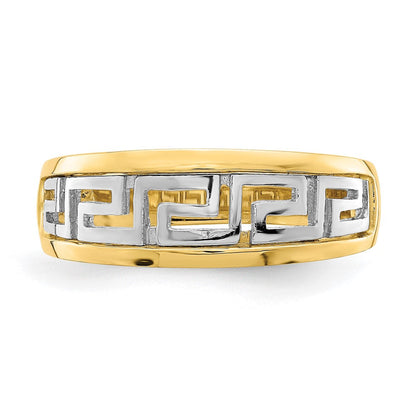 14K Gelbgold Ring mit Rhodium-Beschichtung und ausgeschnittenem Griechische-Mäander-Muster
