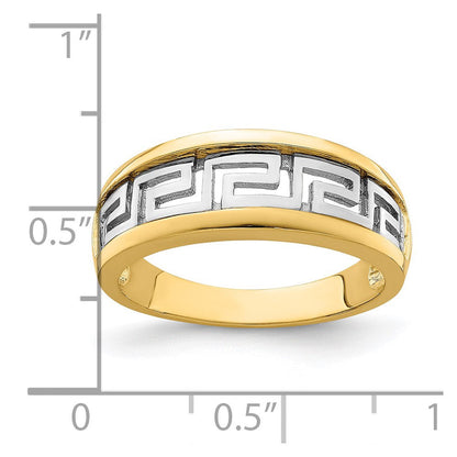 14K Gelbgold Ring mit Rhodium-Beschichtung und ausgeschnittenem Griechische-Mäander-Muster
