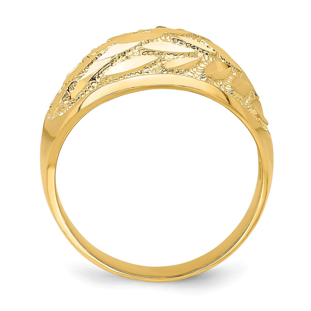 14K Gelbgold Ring mit Blattdesign und Diamantschliff, Bombé-Form, echte Diamanten