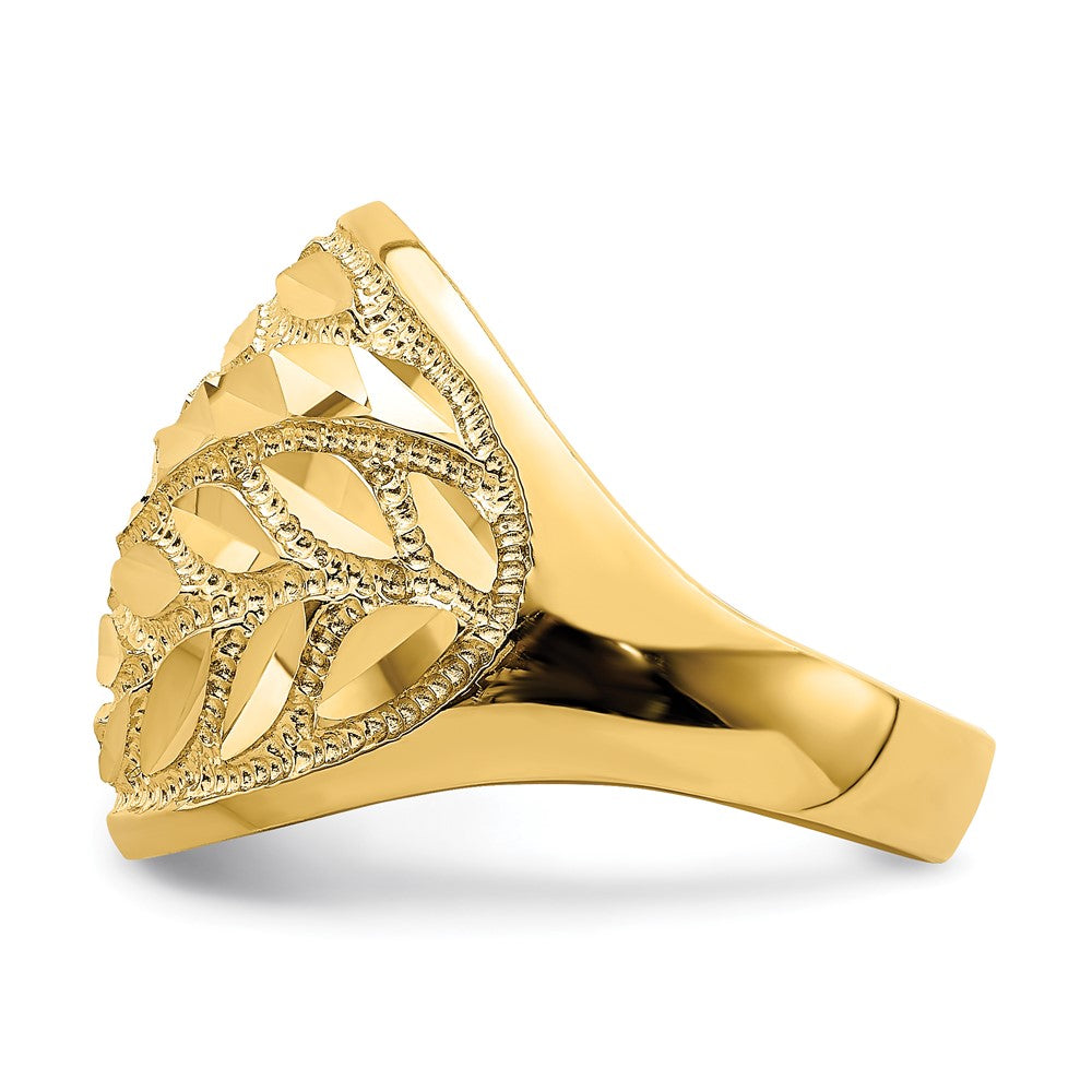 14K Gelbgold Ring mit Blattdesign und Diamantschliff, Bombé-Form, echte Diamanten