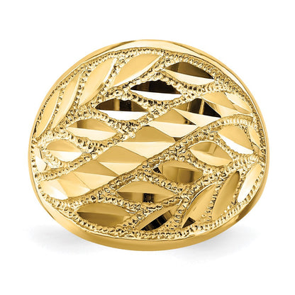 14K Gelbgold Ring mit Blattdesign und Diamantschliff, Bombé-Form, echte Diamanten