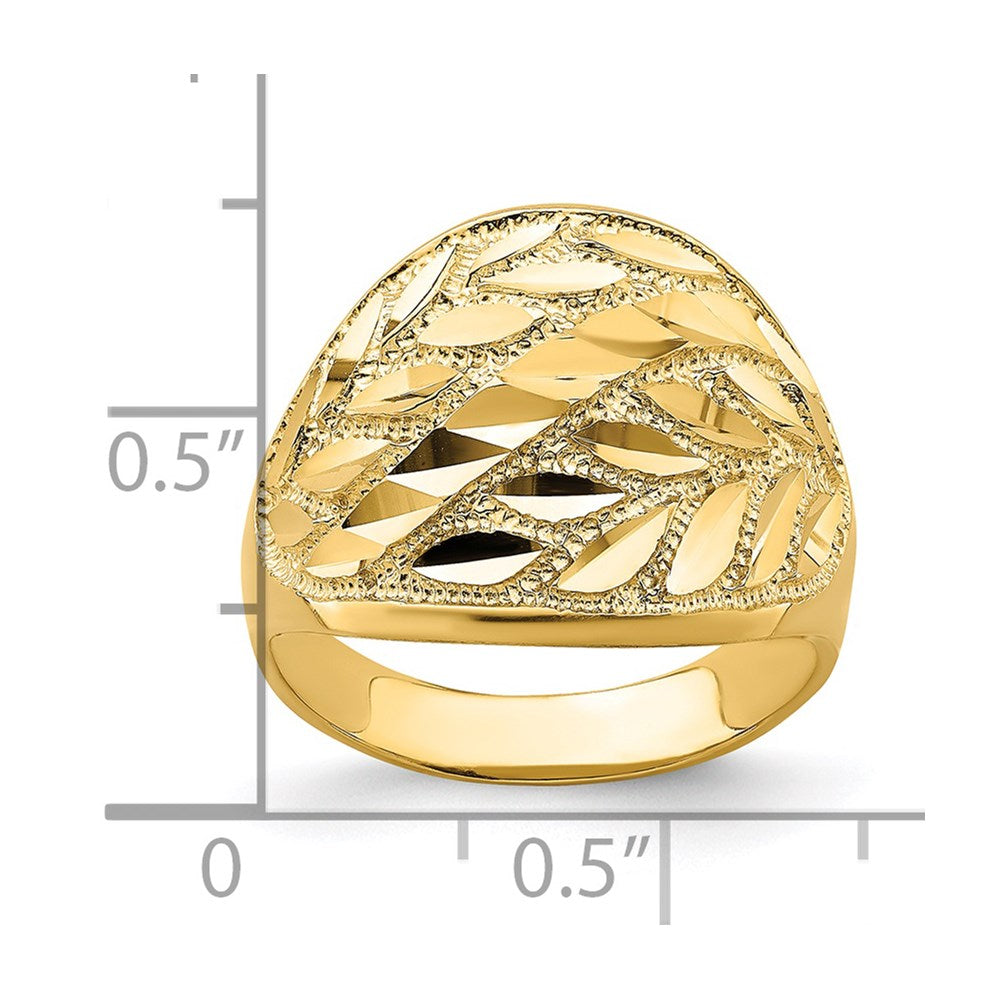 14K Gelbgold Ring mit Blattdesign und Diamantschliff, Bombé-Form, echte Diamanten