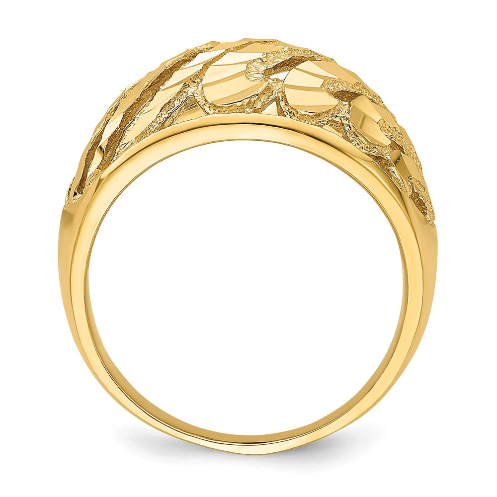 14K Gelbgold Ring mit Ausschnitt, diamantiertem Streifendesign und Domdesign