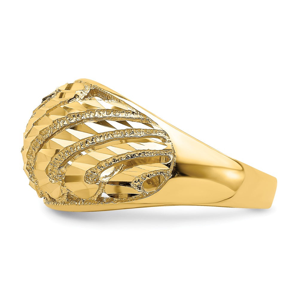 14K Gelbgold Ring mit Ausschnitt, diamantiertem Streifendesign und Domdesign