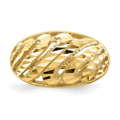 14K Gelbgold Ring mit Ausschnitt, diamantiertem Streifendesign und Domdesign