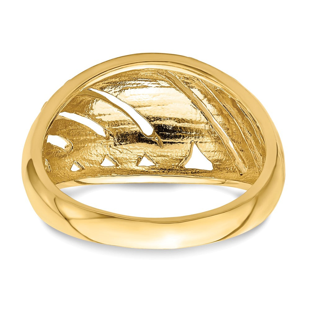 14K Gelbgold Ring mit Ausschnitt, diamantiertem Streifendesign und Domdesign