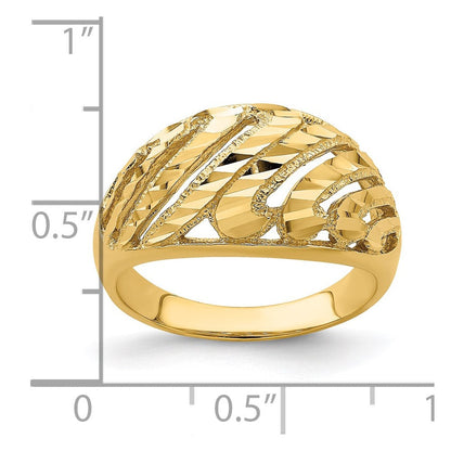 14K Gelbgold Ring mit Ausschnitt, diamantiertem Streifendesign und Domdesign