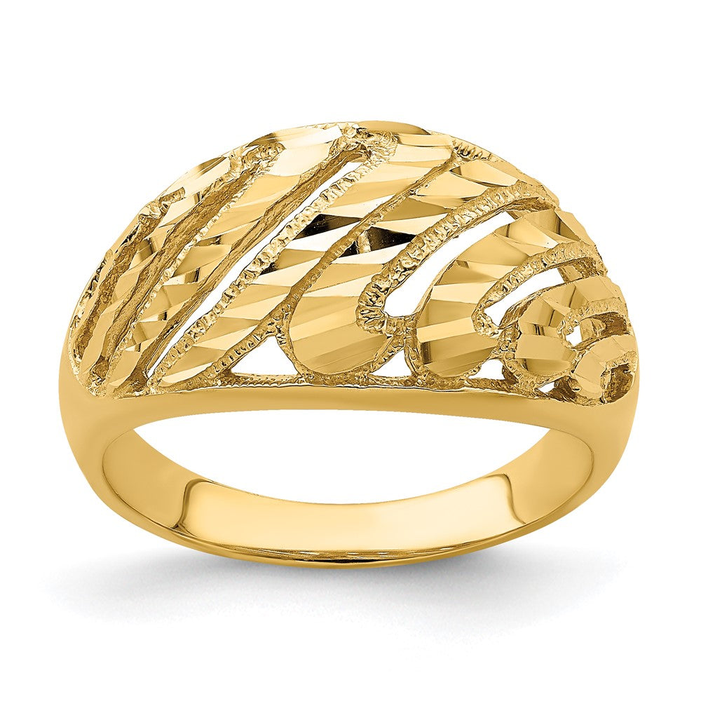14K Gelbgold Ring mit Ausschnitt, diamantiertem Streifendesign und Domdesign