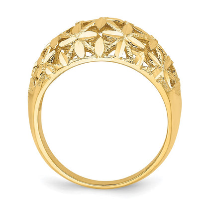 14K Gelbgold Bombierter Ring mit durchbrochenem Kreuzdesign und Diamantschliff