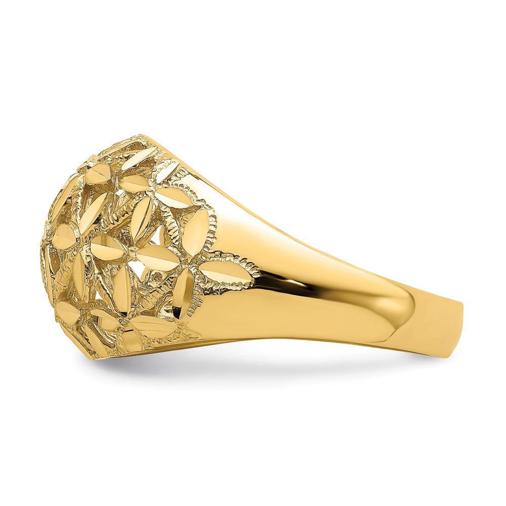 14K Gelbgold Bombierter Ring mit durchbrochenem Kreuzdesign und Diamantschliff