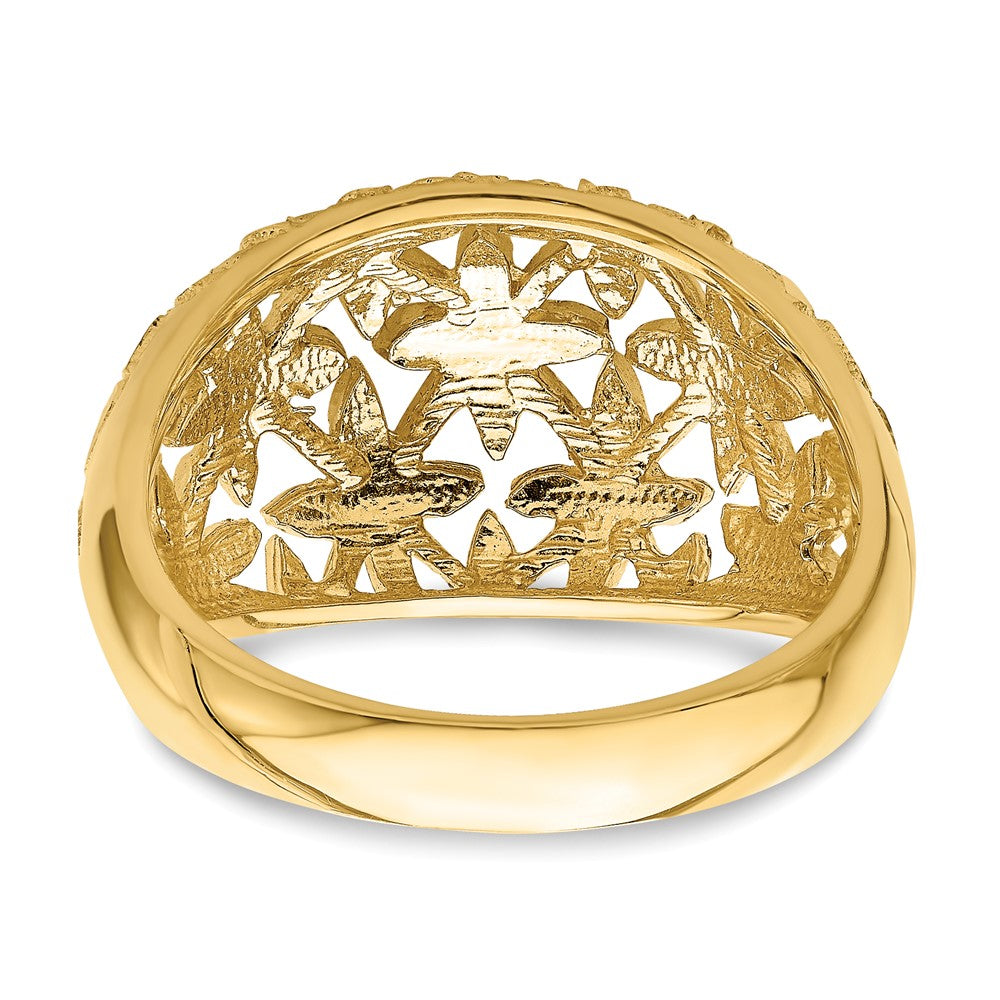 14K Gelbgold Bombierter Ring mit durchbrochenem Kreuzdesign und Diamantschliff