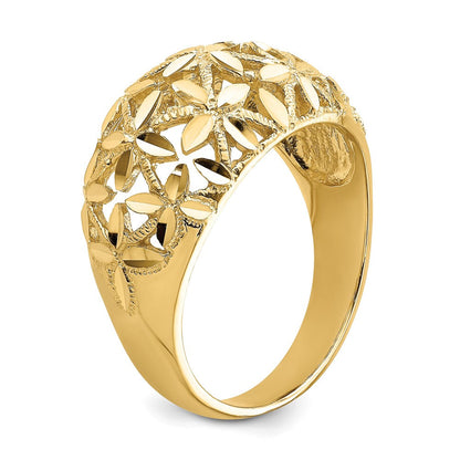 14K Gelbgold Bombierter Ring mit durchbrochenem Kreuzdesign und Diamantschliff
