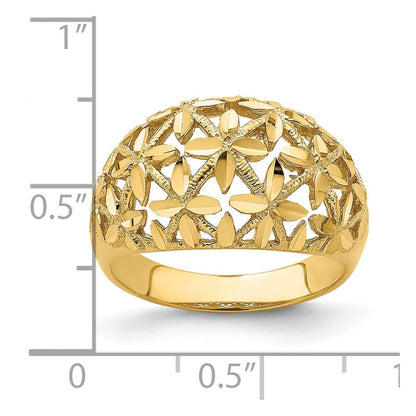 14K Gelbgold Bombierter Ring mit durchbrochenem Kreuzdesign und Diamantschliff