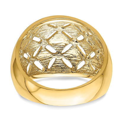 14K Gelbgold Ring mit diamantiertem Muster und echtem Diamant, Kuppelform