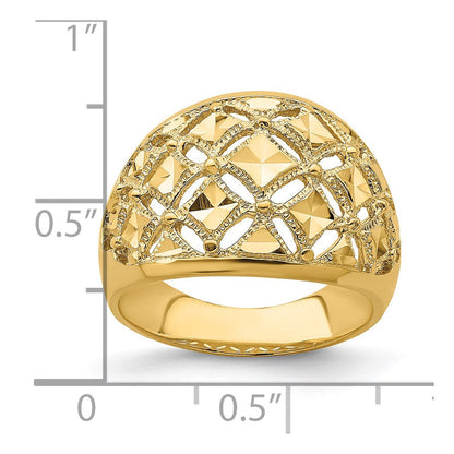 14K Gelbgold Ring mit diamantiertem Muster und echtem Diamant, Kuppelform