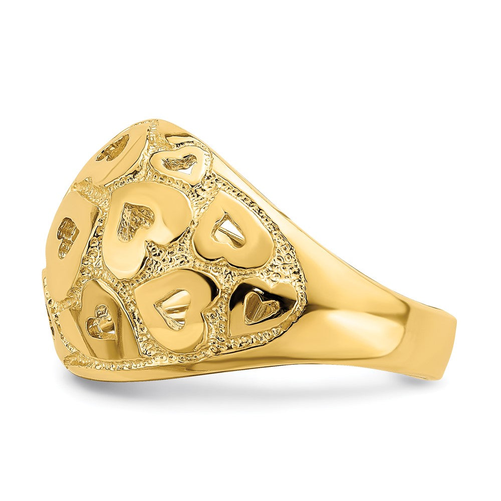 14K Gelbgold Ring mit poliertem Herzmuster-Durchbruch