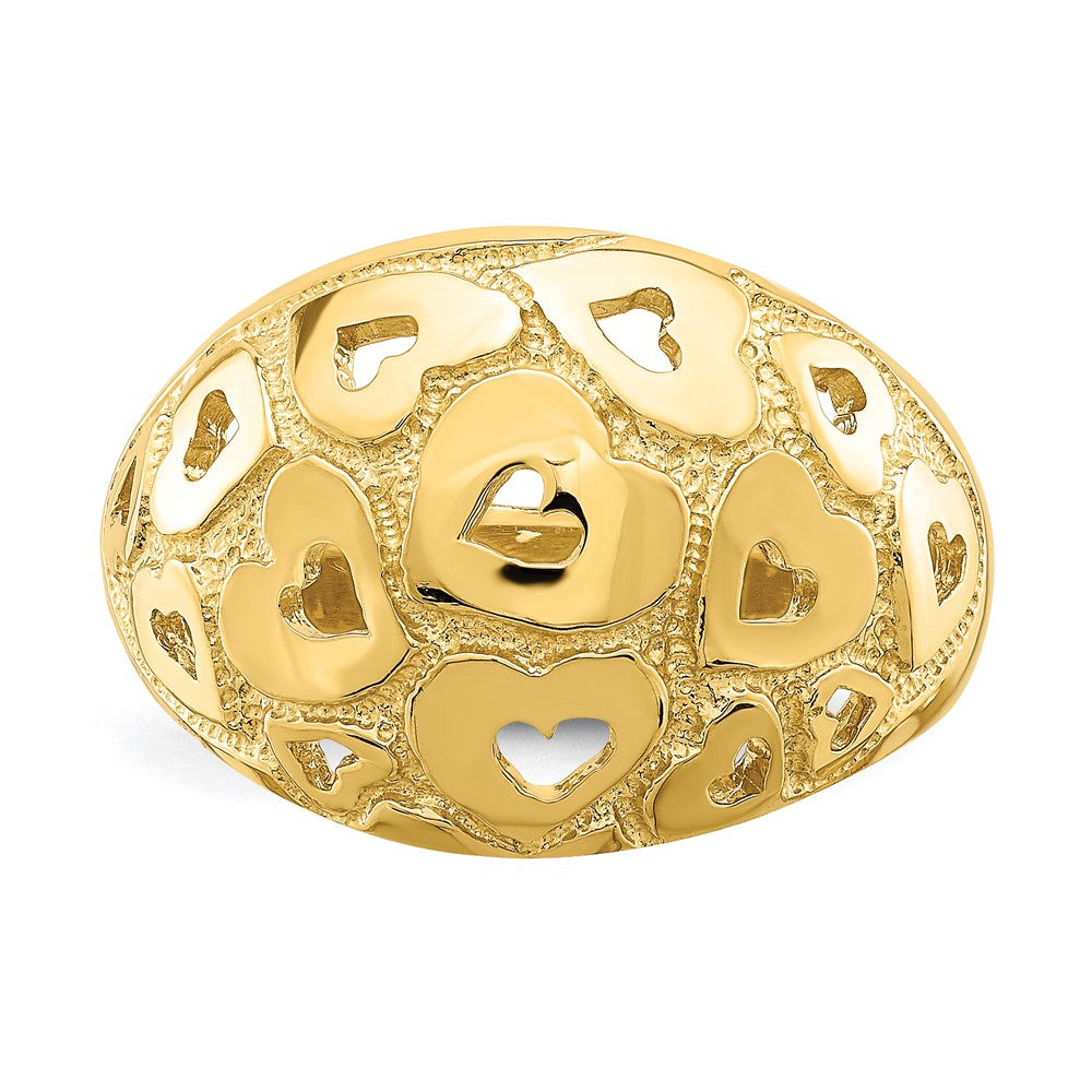 14K Gelbgold Ring mit poliertem Herzmuster-Durchbruch
