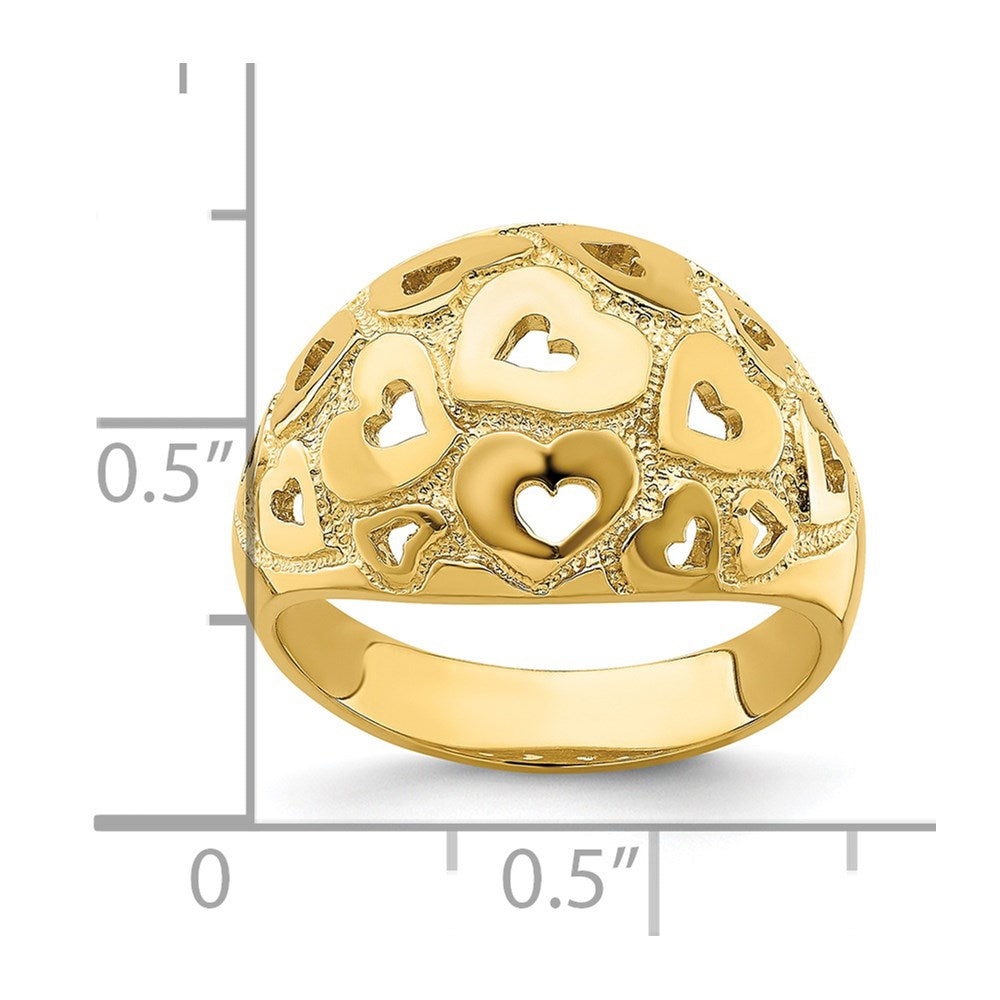 14K Gelbgold Ring mit poliertem Herzmuster-Durchbruch