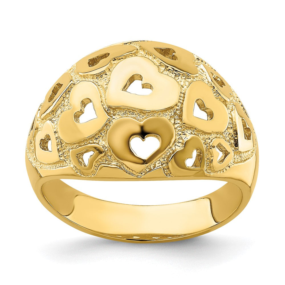14K Gelbgold Ring mit poliertem Herzmuster-Durchbruch