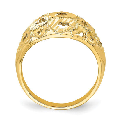 14K Gelbgold Ring mit Ausschnitt- und diamantiertem Herzmuster