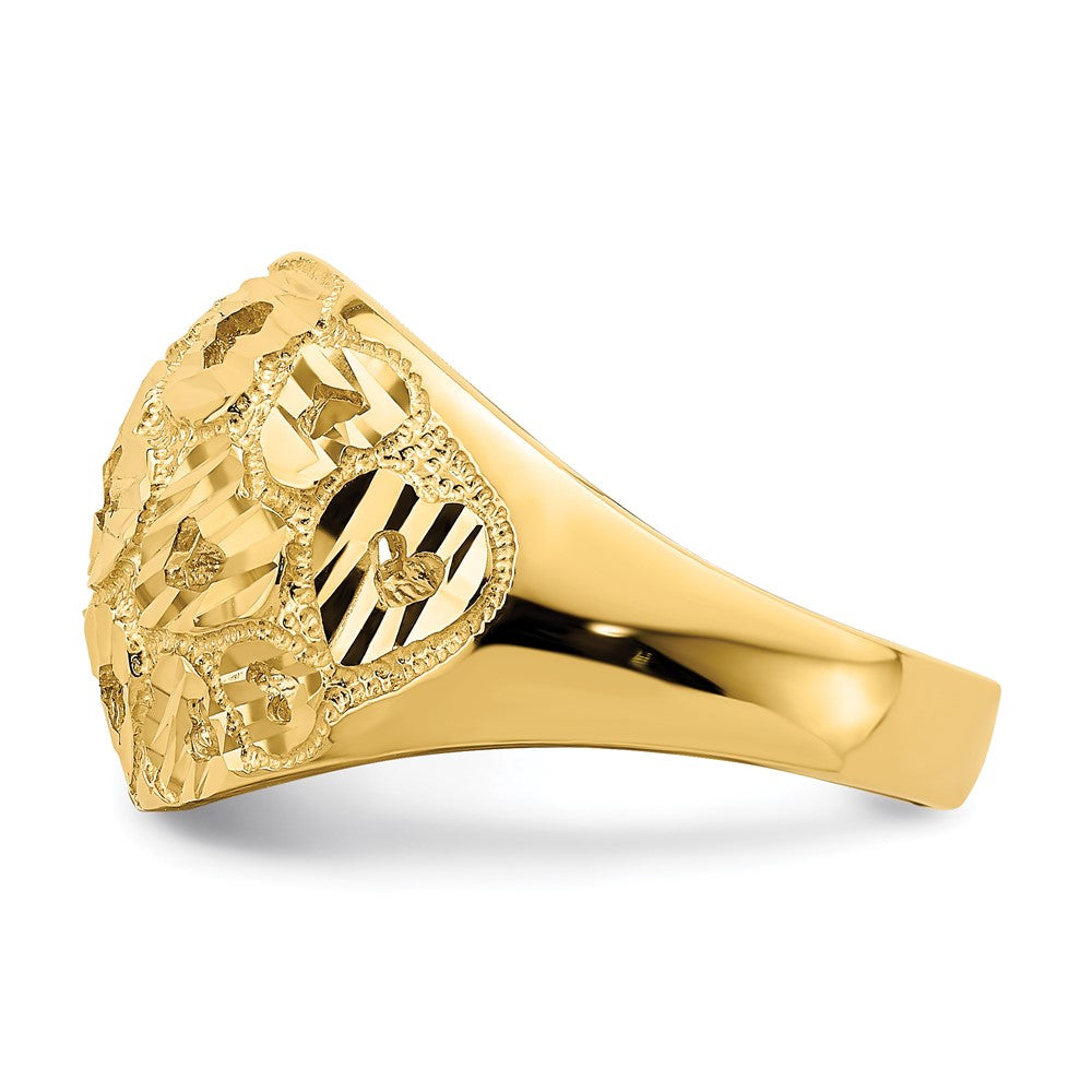 14K Gelbgold Ring mit Ausschnitt- und diamantiertem Herzmuster