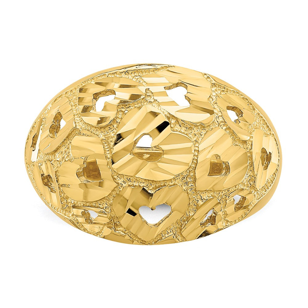 14K Gelbgold Ring mit Ausschnitt- und diamantiertem Herzmuster