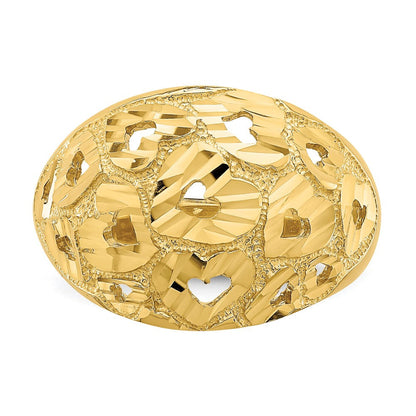 14K Gelbgold Ring mit Ausschnitt- und diamantiertem Herzmuster