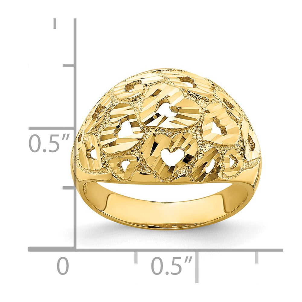14K Gelbgold Ring mit Ausschnitt- und diamantiertem Herzmuster