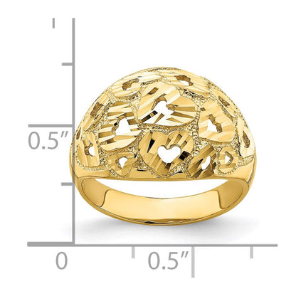 14K Gelbgold Ring mit Ausschnitt- und diamantiertem Herzmuster