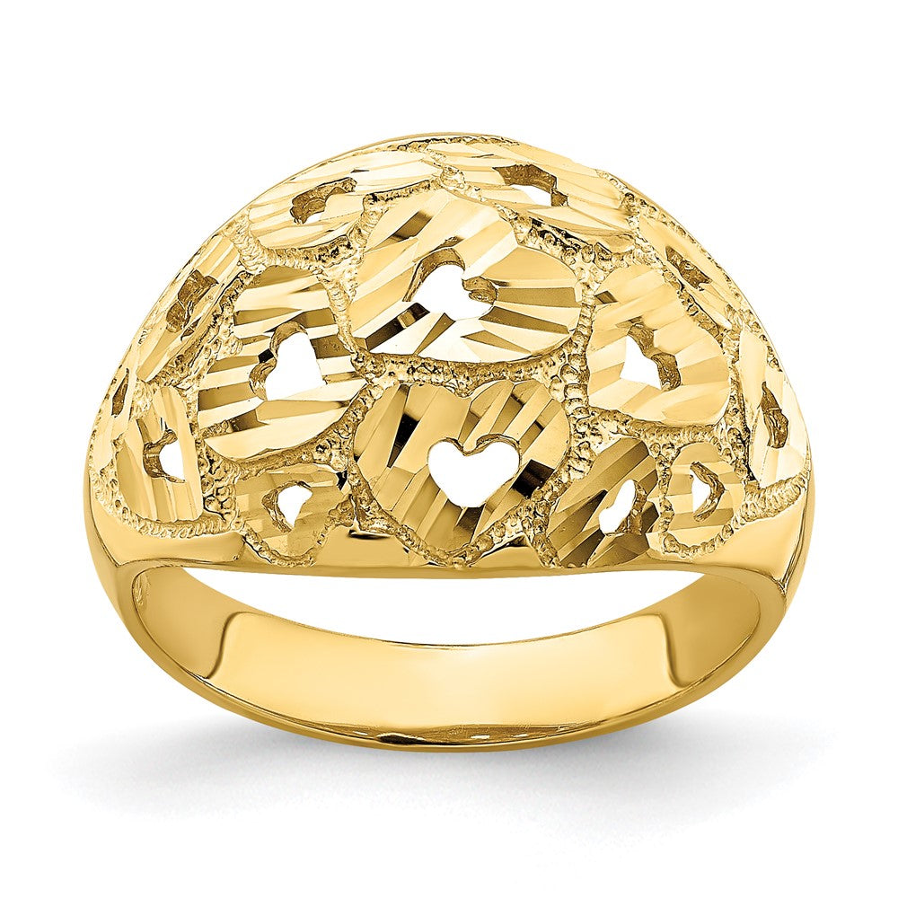 14K Gelbgold Ring mit Ausschnitt- und diamantiertem Herzmuster