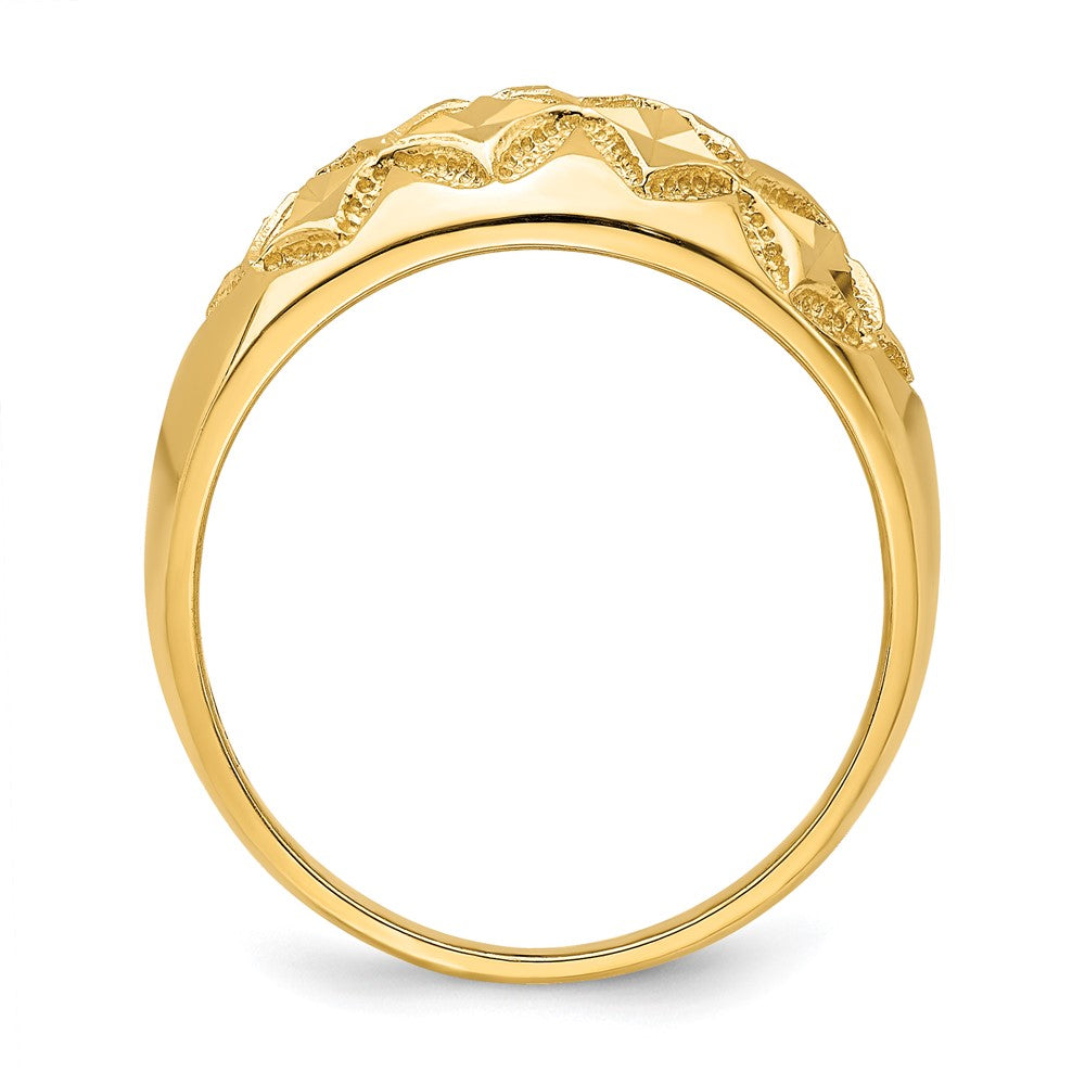 14K Gelbgold Ring mit diamantiertem, massivem Halbrund-Muster aus echten Diamanten