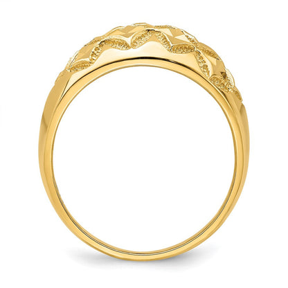 14K Gelbgold Ring mit diamantiertem, massivem Halbrund-Muster aus echten Diamanten