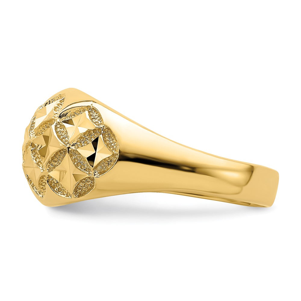 14K Gelbgold Ring mit diamantiertem, massivem Halbrund-Muster aus echten Diamanten