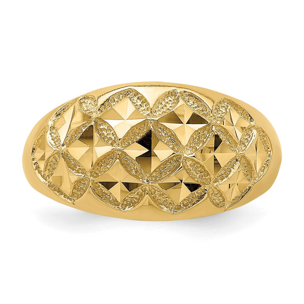 14K Gelbgold Ring mit diamantiertem, massivem Halbrund-Muster aus echten Diamanten