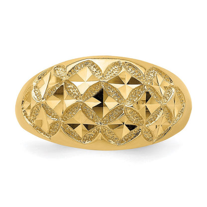 14K Gelbgold Ring mit diamantiertem, massivem Halbrund-Muster aus echten Diamanten